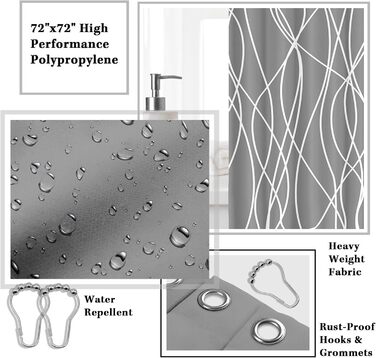 Набір аксесуарів для ванної кімнати Britimes, сірий: душова завіса, відро для сміття, дозатор мила, тримач для унітазної щітки, тримач для зубних щіток та стаканчик для зубних щіток