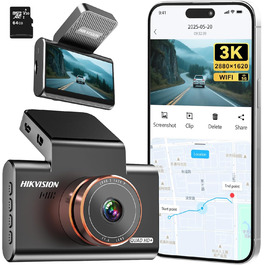 Відеореєстратор Hikvision C6 Pro 3K з GPS, IPS-дисплеєм 3 дюйми, Нічне бачення, WiFi, G-сенсор, Park Mode, підтримка SD до 256GB