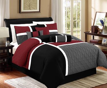 Комплект постільної білизни Chezmoi Collection Upland, 7-piece, Patchwork, для ліжка King Size (Oversized), червоно-сірий-чорний