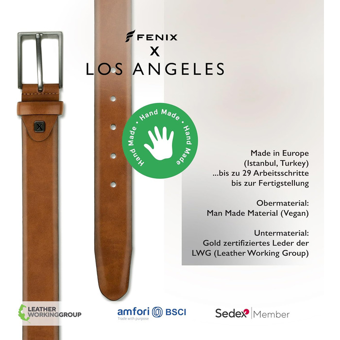 Чоловічий ремінь FENIX LOS ANGELES з нікель-вільною пряжкою, 30 мм, еластичний та регульований, для костюмів та джинсів (Desert Cognac, 85)