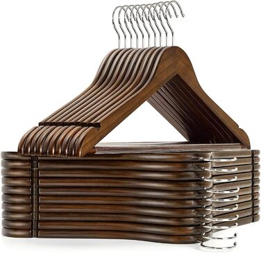 Amber Home 20-Piece 17.5-inch Retro Wooden Clothes Hangers with Bar and Notch, Antique Brown Hanger for T-Shirt, Shirt, Suit, Coat, Dress, Wedding, Camisole