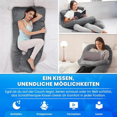 Подушка PillowDaddy для сну та терапії: для бічного сну, при болях в спині, стегнах та сідничному нерві | U-подібна подушка для вагітних та годування XXL