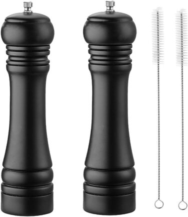 Salt and pepper grinder, wooden pepper grinder set salt pepper mill kit manual mills solid with strong adjustable ceramic grinding mechanisms 2 pieces 8 inch (K 2 Black)