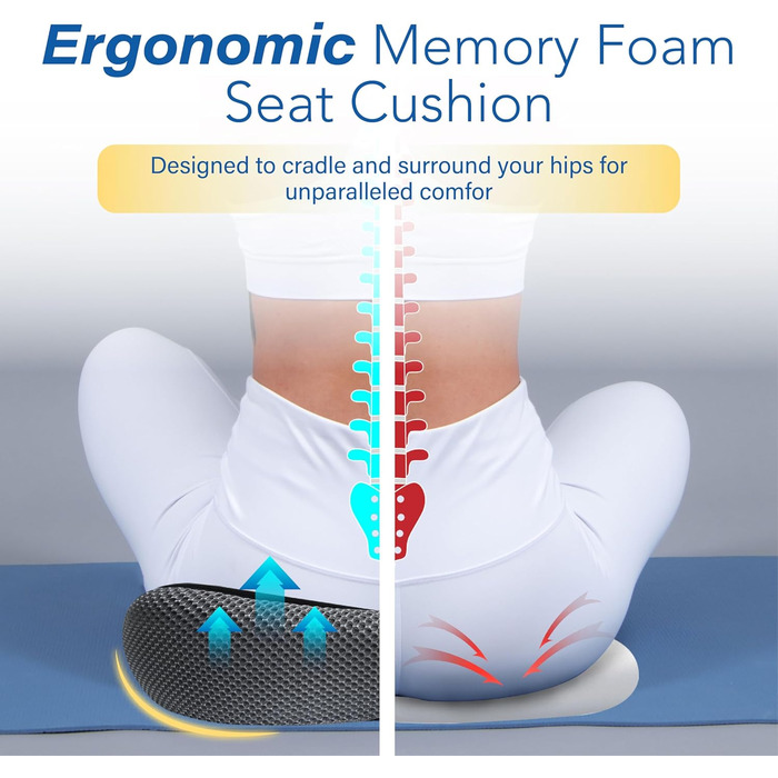 Подушка для сидіння в авто з Memory Foam для полегшення болю в попереку, велика, для коротких водіїв на далекі відстані - автокрісло для машини, офісу, чорно-сіра