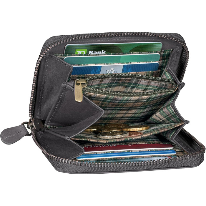 Benthill Wallet Women's Small Genuine Leather | Wallet with RFID Protection | Flat Slim Card Holder with Zipper & 6 Card Slots, Color: Gray