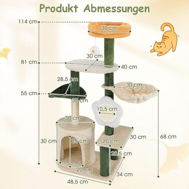 Дерев'яний кігтечка для котів Costway 97 см з печерою та лежанками, кігтеточка з сизалевого мотузка та дерев'яною основою, кігтеточка для котів, зелений+бежевий