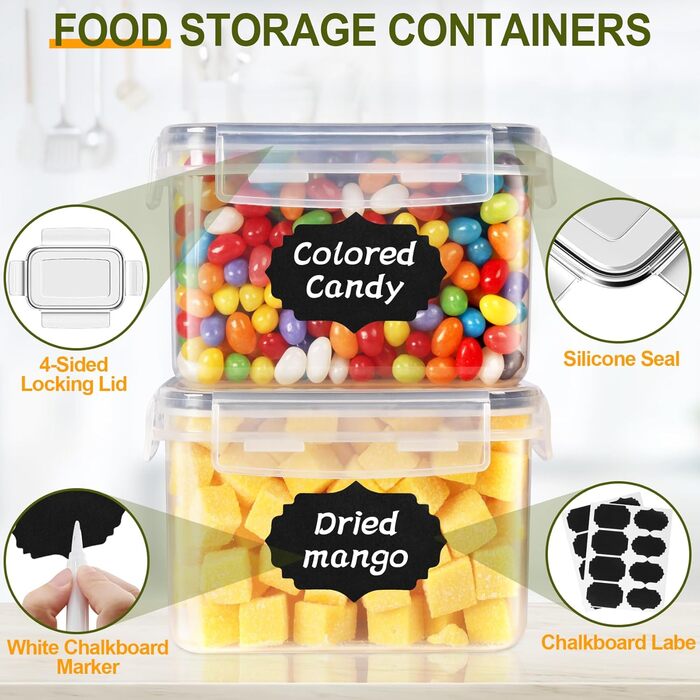 Набір контейнерів для зберігання Cinnani 2.8L (6 шт.) з кришкою, герметичні, BPA free, для круп, мюслі, макаронів, рису, борошна