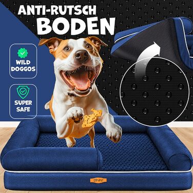 Ортопедичне ліжко для собак з подушкою та мискою, 3 іграшки, лежанка для собак маленьких, середніх та великих порід, знімний та пральний чохол, 106x80x22 см, Navyblau L (106 x 80 x 25 см) Navyblau