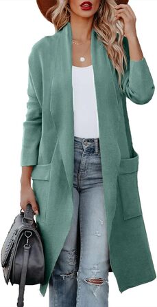 Жіночий кардиган з відкритим передом та бахромою, довгий, однотонний, колір: бірюзовий