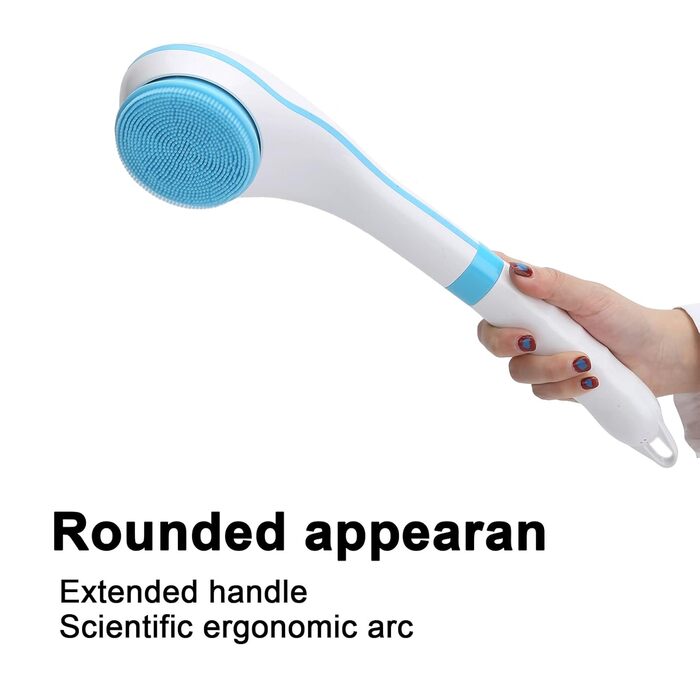 Electric Body Bath Brush with USB Charger, 6 Speed Adjustable Bath Body Brush Set Shower Brush Back Scrubber Multifunction Long Handle Massager, Long Handle (Blue)