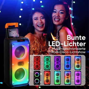 Караоке система Hukkmela з 2 мікрофонами, Bluetooth 5.3, USB, TF, Aux, LED підсвічування - чорний