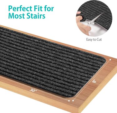 Килимок на сходи ToStair, 76x20 см (15 шт.) Антиковзка підкладка для сходів, захист для дерев'яних ступенів, килимки для дому для дітей, літніх людей та собак, чорний