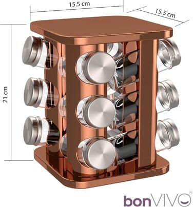 bonVIVO Rondo: поворотна підставка для спецій на 12 відділень, нержавіюча сталь, сріблястий колір, регульоване спеційне карусель, спеційне коло для солі та перцю (мідь)