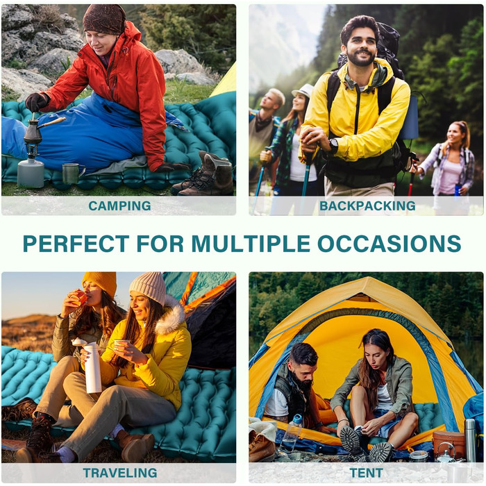 Yuzonc Self-Inflating Camping Mat with Foot Pump & Pillow - Compact & Lightweight Inflatable Sleeping Pad for Outdoor Use (Green & Blue)