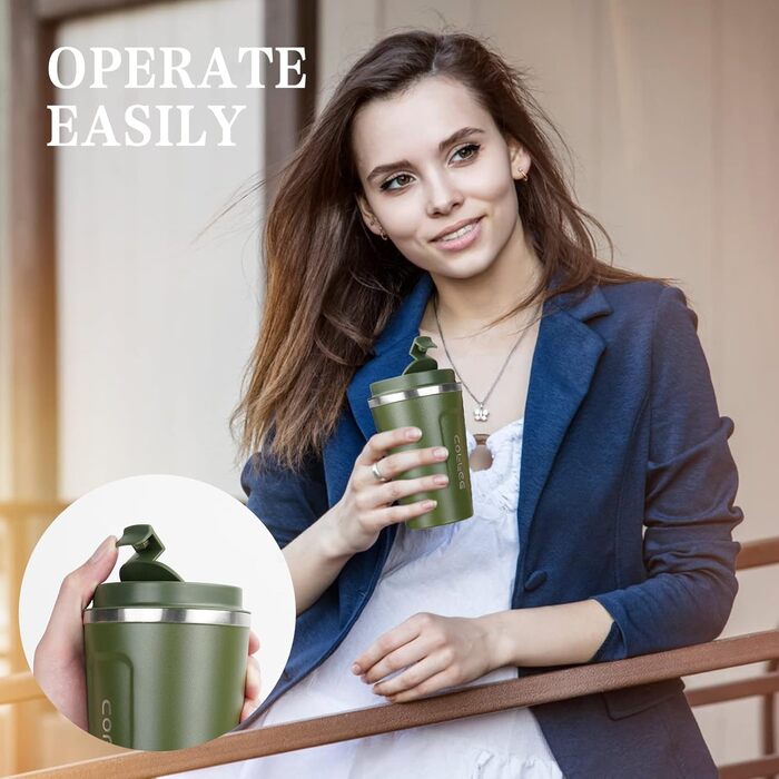 Термокружка Flintronic 510 мл з подвійними стінками, з нержавіючої сталі, з кришкою, для кави та чаю