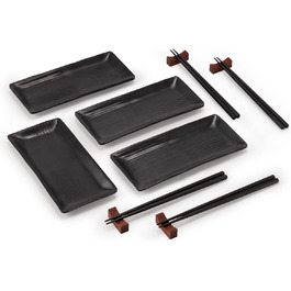 Набір посуду для суші 12 шт. Чорний набір суші з 4 тарілками, 4 парами паличок та 4 підставками для паличок. Підходить для ресторанів, сімей та готелів