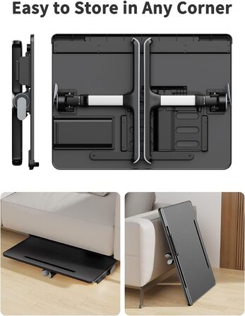 Столик для ноутбука SAIJI 60x45 см з регульованою висотою, з підставкою для книг, ящиком та кріпленням для планшета. Чорний.