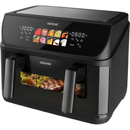 Фритюрниця без олії Cecotec Cecofry Grill Duoheat 8000 з грилем, 2200 Вт, 10 л, 8 меню, регулювання температури 80-200°C, цифровий дисплей, скло, для дієтичного харчування