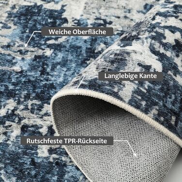 Килим для вітальні 160x230 см, блакитний, вінтажний, з коротким ворсом, абстрактний дизайн, легко миється, антиковзаючі килими для спальні