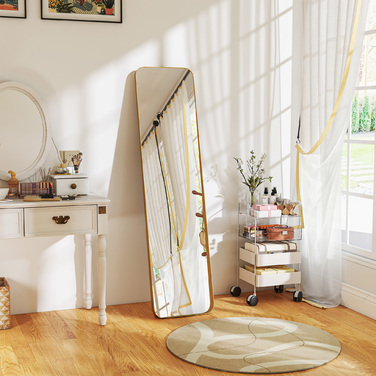 HOMCOM Full-Length Mirror 160 x 40 cm Slim Standing Mirror with Metal Frame and Shatter-Resistant Glass, Wall Mirror for Standing, Leaning, Mirror for Living Room, Bedroom, Hallway, Gold | Aosom