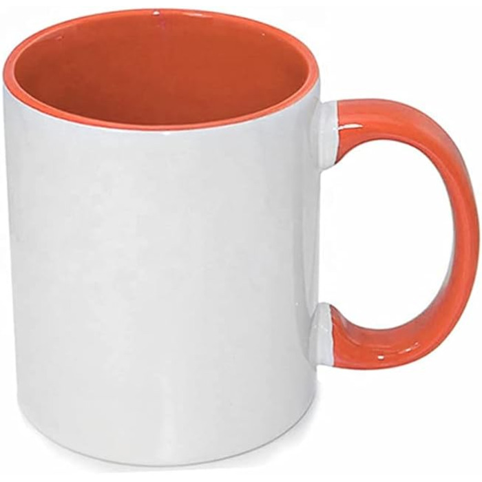 MR.R Set of 6 Sublimation Blanks, Dishwasher Safe, White Ceramic Mug, Porcelain, Coffee Mug with Inner Handle, Orange Color, Round Handle, 11 Ounces, for Heat Transfer Printing