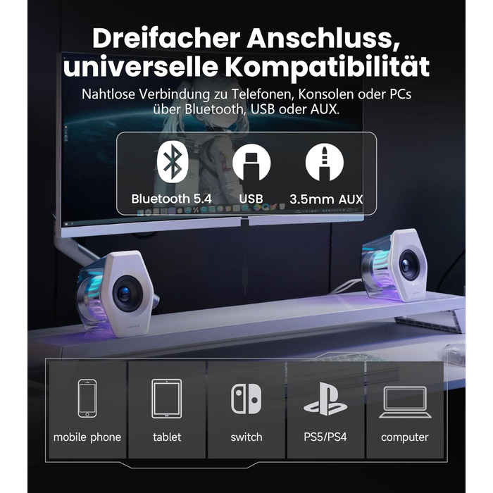 Edifier G2000 Pro - Bluetooth колонки для ПК з 7.1 об'ємним звуком, RGB-підсвічуванням, USB та Aux входами (білі)