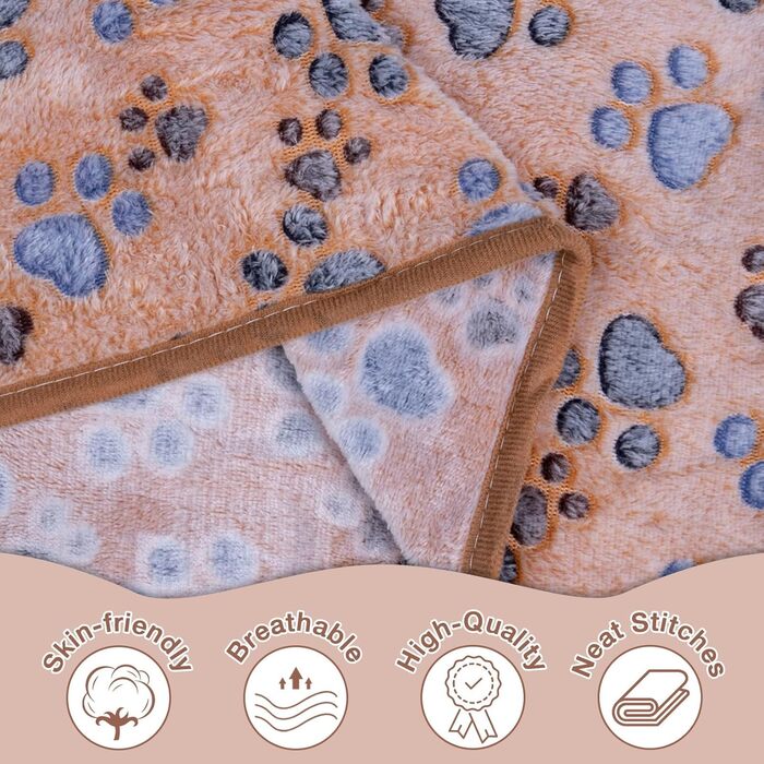 М'яка ковдра для собак та котів, 3 шт. - тепла, флісова, для собак середніх та маленьких порід (відбиток лапки)