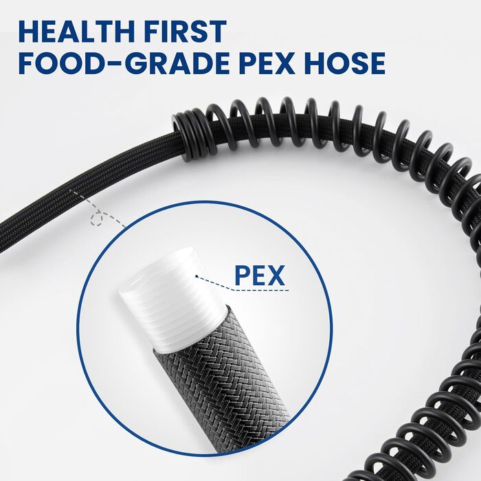 Змішувач кухонний CECIPA з витяжною лійкою, чорний, нержавіюча сталь, 360° обертання, 2 режими струменя