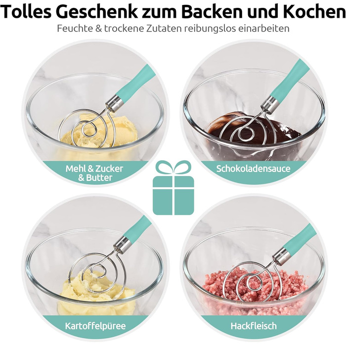 Міксер для тіста U-Taste: ручний віскер з нержавіючої сталі 18/8, 32 см, Aqua Sky