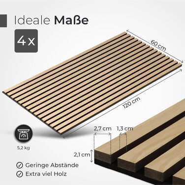 Акустичні стенові панелі з натурального дуба та чорного фетру, 120x60 см, набір 4 шт. — 3D панелі для шумоізоляції та оздоблення стін