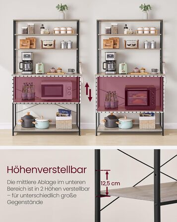 Стелаж кухонний VASAGLE, 6 полиць, гачки, сталевий каркас, 40 x 60 x 167 см, золотий дуб + білий