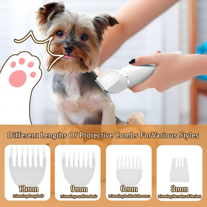 Набір для стрижки собак 4-в-1 Leise: професійна бездротова машинка для собак та котів, перезаряджається, з 4 насадками. Білий колір.