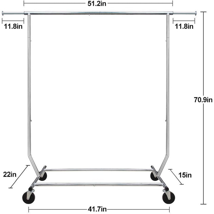 Camabel Clothes Rack with Wheels, 303lbs Clothes Stand, Metal, Adjustable Length 130-189cm (51-75in), Stainless Steel, Wheels, Rolling Garment Rack, Extendable, Clothes Hanger with Brake, Metal Wardrobe Stand