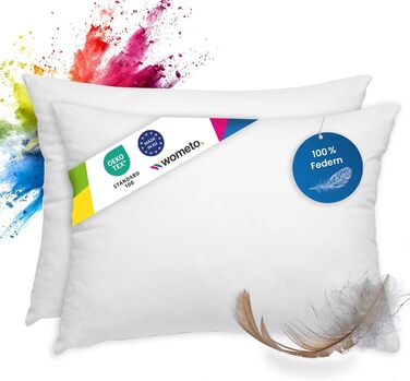 wometo 2er Set Feather Pillow 100% Feathers 30x50-330g oekoTex Pillow Inlay Cotton White/Inner Pillow/Pillow Filling/Small Head Pillows (2 pieces) 30 x 50 cm
