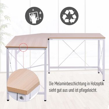 HOMCOM L-Shaped Desk Corner Desk 150x150x76cm Corner Desk Made of MDF in Natural Color for Home Office & Study