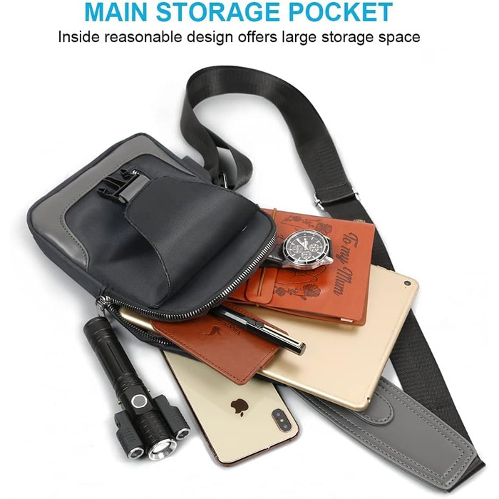 Чоловіча нагрудна сумка-слінг Brusttasche з USB-портом для зарядки, водонепроникна, чорна