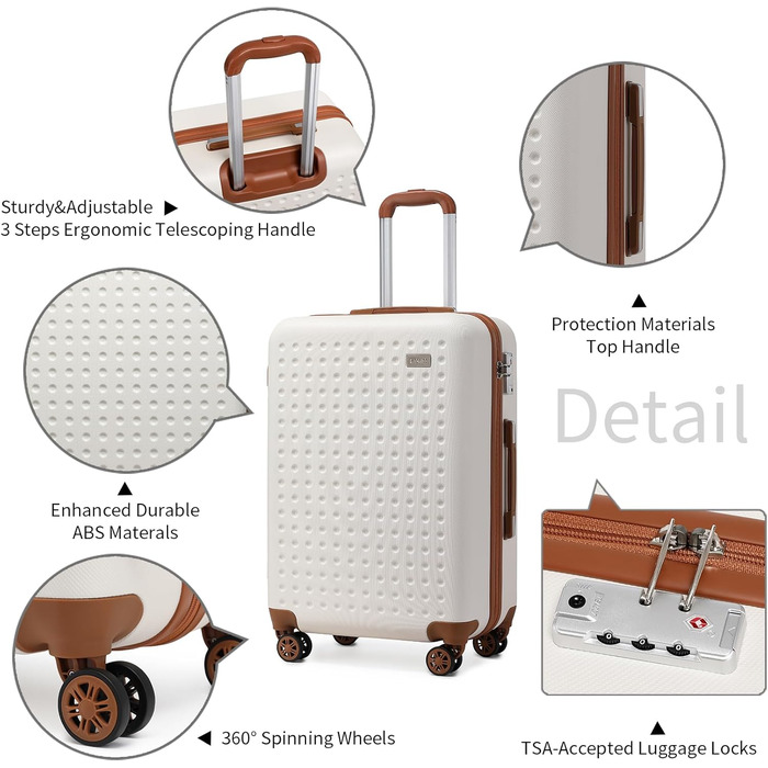 Чемодан-тележка KONO з жорсткою оболонкою, 76 см, 100 л, білий