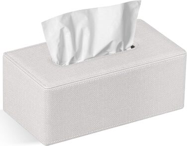 GOLRANLYE Tissue Box Rectangular PU Leather Cosmetic Tissue Dispenser Box Holder for Dresser Bathroom Decor (Dark Gray) (Linen Beige)