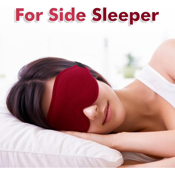 Маска для сну для чоловіків та жінок, 3D-контурна, блокує світло, регульований ремінь, дихаюча та м'яка, для сну, йоги, подорожей (Червона)