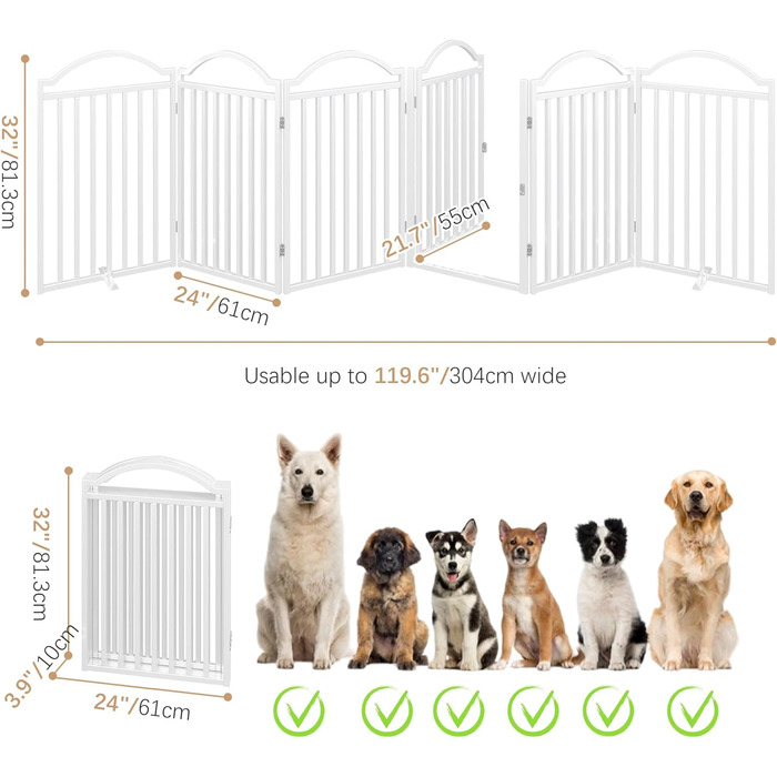 Металеве вольєр для собак BHG, без монтажу, з дверцятами, 243.8 x 81.3 см, аккордеон, 8 панелей, білий