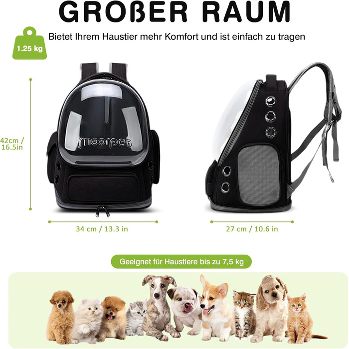 Рюкзак-переноска для котів та собак ALLSOPETS Bubble Carrier – чорний (до 7.5 кг)