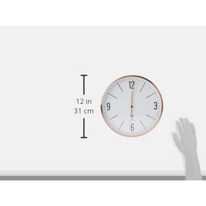 TFA Dostmann Analog Wall Clock, 60.3534.55, 30cm, energy-efficient metal frame, quiet movement, modern design, with glass cover (Copper)