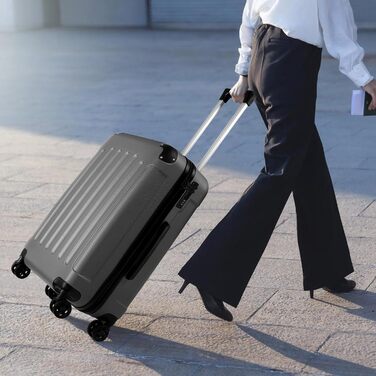 Чемодан ручної поклажі TANTOMI: жорсткий, з кодовим замком, телескопічною ручкою, темно-сірий, M