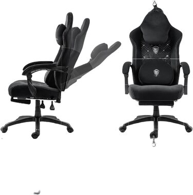 Ігровий крісло Dowinx з підігрівом, масажем попереку, кишеньковим пружинним сидінням та підніжкою, висока спинка, для дорослих, колір Dark