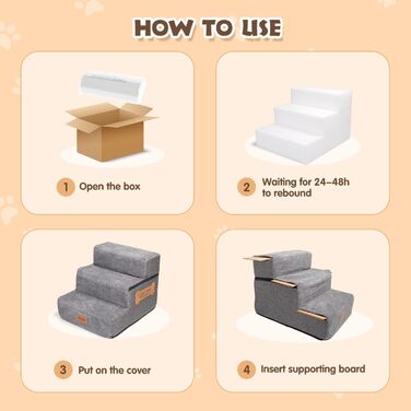 Східці для собак Nobleza: 3 сходинки для маленьких собак, котів, на ліжко, диван. З роликом для шерсті