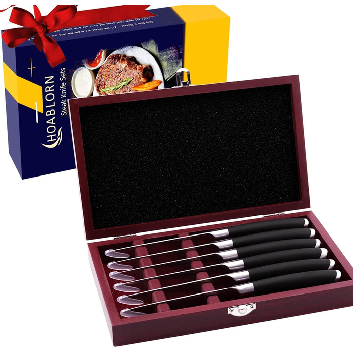 Набір кухонних ножів Hoablorn з бруском 15 предметів. Брусок з акації, міцний магнітний тримач. Ідеальний подарунок на новосілля та весілля (сріблястий)