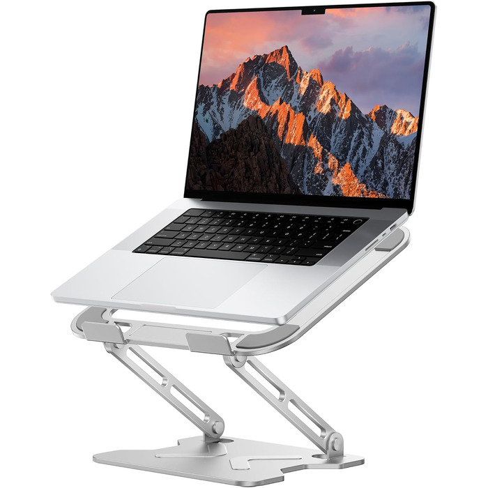 Adjustable Laptop Stand for Desk - Portable Aluminum Laptop Riser - Fits HP 10-16 Inch Laptops (Silver)