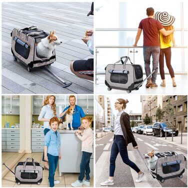 Переносний переноска для тварин з телескопічною ручкою, сіра. Ідеально для собак та котів, з колесами.