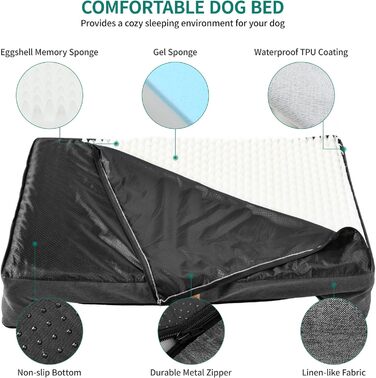 Крісло-ліжко для собак середніх порід YITAHOME, 51x48 см, ортопедичне, знімний чохол, чорне