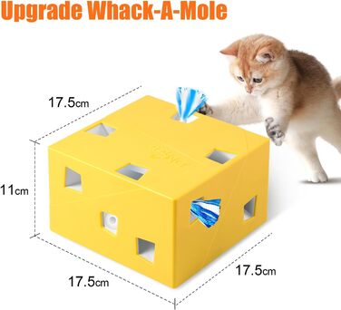 Migipaws Cat Toy, Interactive Electric 12-Hole Mouse Whack-A-Mole, Upgraded Smart Toy, 3 Feathers and 3 Ribbons, Fun Cardboard Design, USB Rechargeable